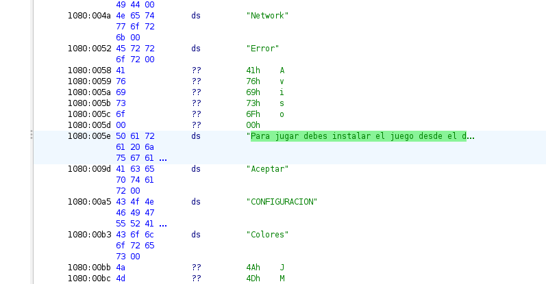Captura del desensamblador mostrando el mensaje de protección antipiratería.